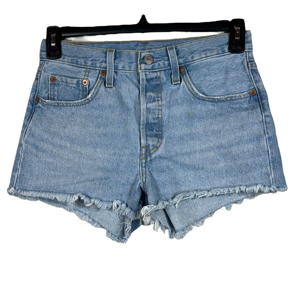 Levi’s 501 SZ W27 Jean Shorts Button-Fly Mid-Rise Distressed Frayed Light Wash